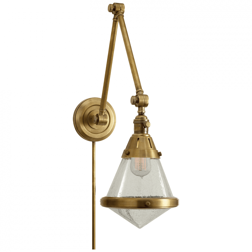 Visual Comfort & Co. Signature Collection Gale Library Wall Sconce With Plug, 1-Light, Hand-Rubbed Antique Brass, Seeded Glass, 21.5"H (TOB 2156HAB-SG 2JYUC)