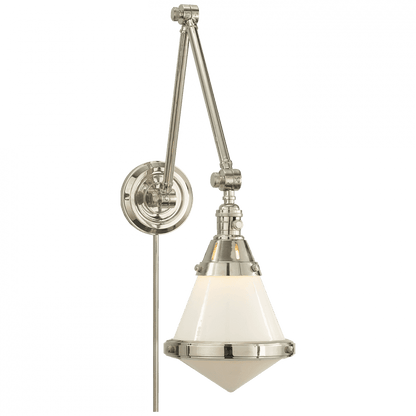Visual Comfort & Co. Signature Collection Gale Library Wall Sconce With Plug, 1-Light, Polished Nickel, White Glass, 21.5"H (TOB 2156PN-WG 2JYUH)