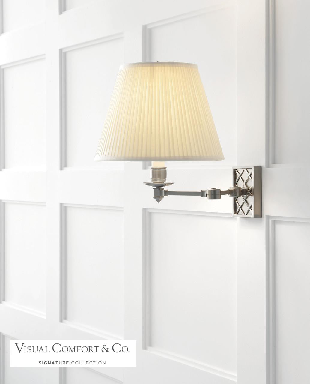 Visual Comfort & Co. Signature Collection Gene Swing Arm Wall Sconce With Plug, 1-Light, Polished Nickel, Silk Shade, 15"H (AH 2012PN-S 2K2NV)