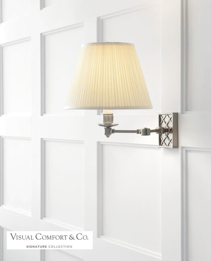 Visual Comfort & Co. Signature Collection Gene Swing Arm Wall Sconce With Plug, 1-Light, Polished Nickel, Silk Shade, 15"H (AH 2012PN-S 2K2NV)