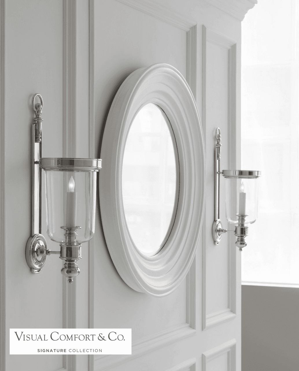 Visual Comfort & Co. Signature Collection Georgian Hurricane Wall Sconce, 1-Light, Polished Nickel, Clear Glass, 22"H (CHD 2102PN 2FW4E)