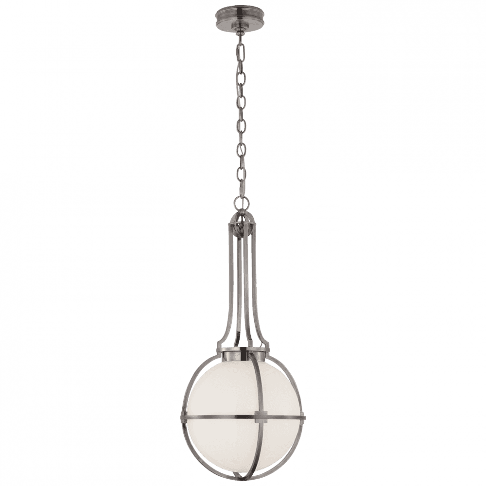 Visual Comfort Signature Gracie Medium Captured Globe Pendant Antique Nickel White Glass