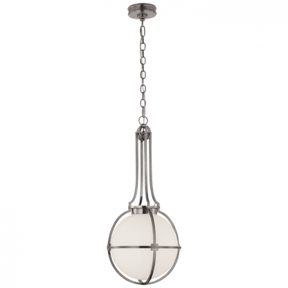 Visual Comfort Signature Gracie Medium Captured Globe Pendant Antique Nickel White Glass