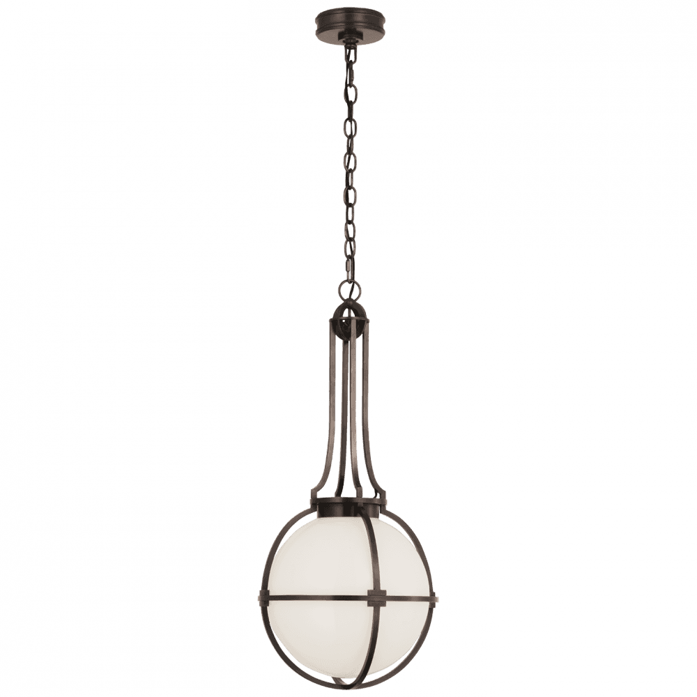 Visual Comfort Signature Gracie Medium Captured Globe Pendant Bronze White Glass