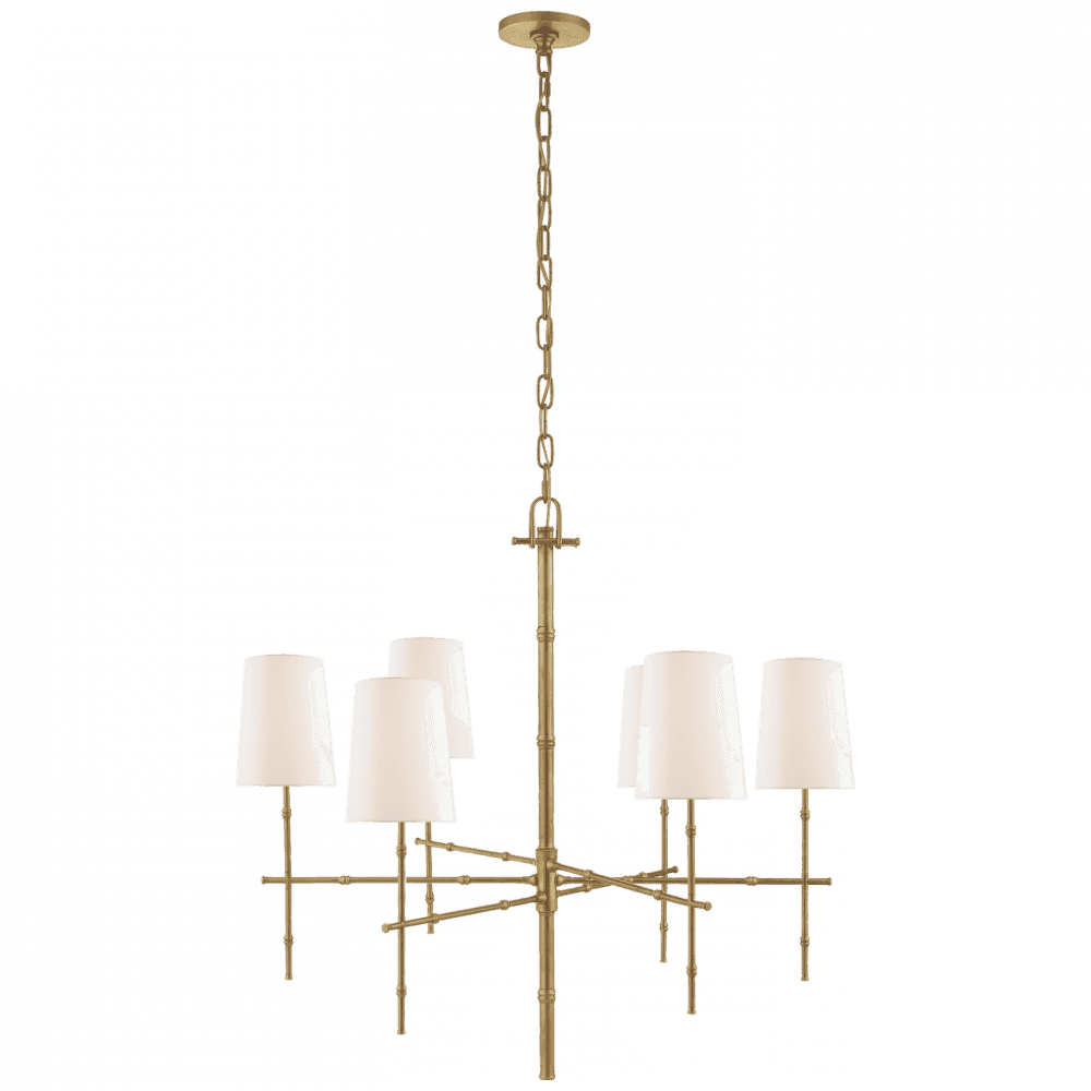Visual Comfort Signature Grenol Medium Modern Bamboo Chandelier Hand-Rubbed Antique Brass