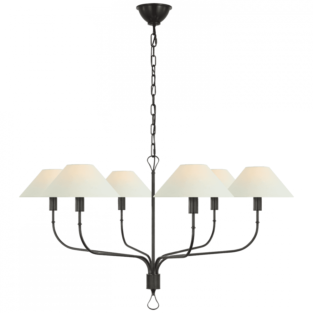 Visual Comfort Signature Griffin Extra Large Tail Chandelier Bronze and Chocolate Leather