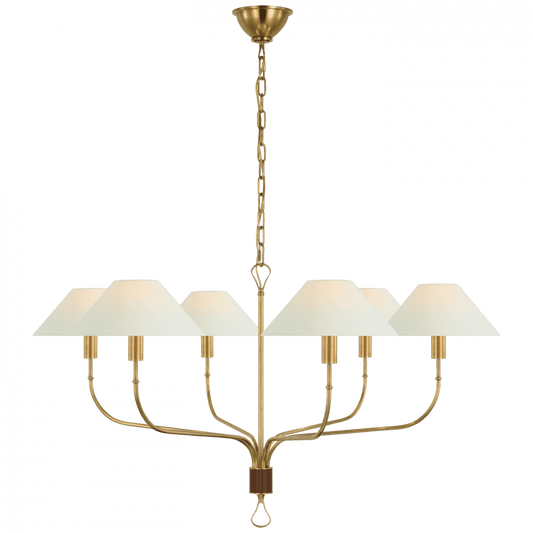 Visual Comfort Signature Griffin Extra Large Tail Chandelier Hand-Rubbed Antique Brass and Saddle Leathe