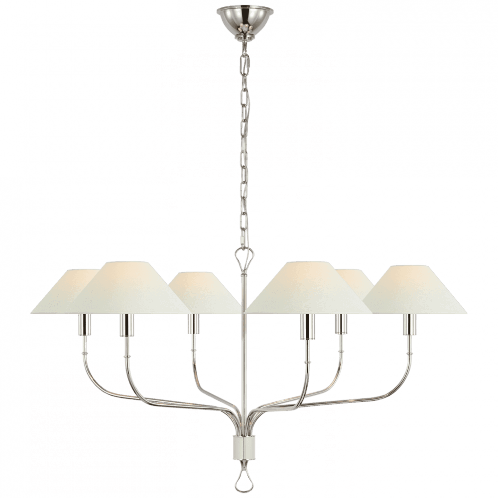Visual Comfort Signature Griffin Extra Large Tail Chandelier Polished Nickel and Parchment Leather