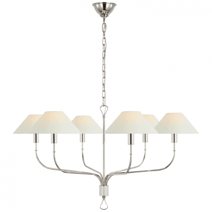 Visual Comfort Signature Griffin Extra Large Tail Chandelier Polished Nickel and Parchment Leather