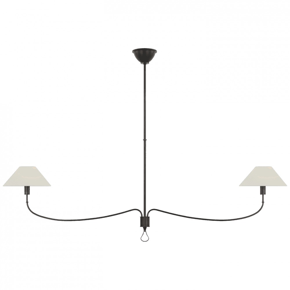Visual Comfort Signature Griffin Grande Linear Chandelier Bronze and Chocolate Leather