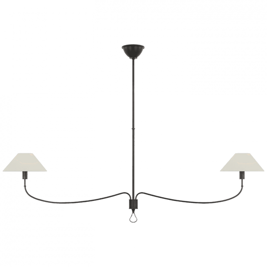 Visual Comfort Signature Griffin Grande Linear Chandelier Bronze and Chocolate Leather