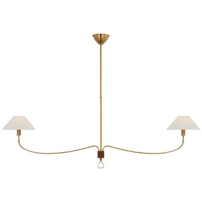 Visual Comfort Signature Griffin Grande Linear Chandelier Hand-Rubbed Antique Brass and Saddle Leathe