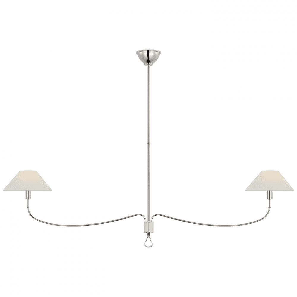 Visual Comfort Signature Griffin Grande Linear Chandelier Polished Nickel and Parchment Leather