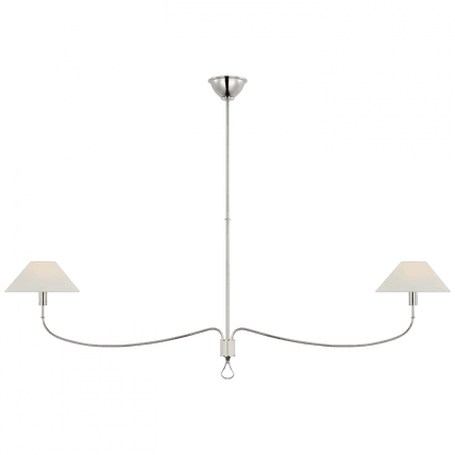 Visual Comfort Signature Griffin Grande Linear Chandelier Polished Nickel and Parchment Leather