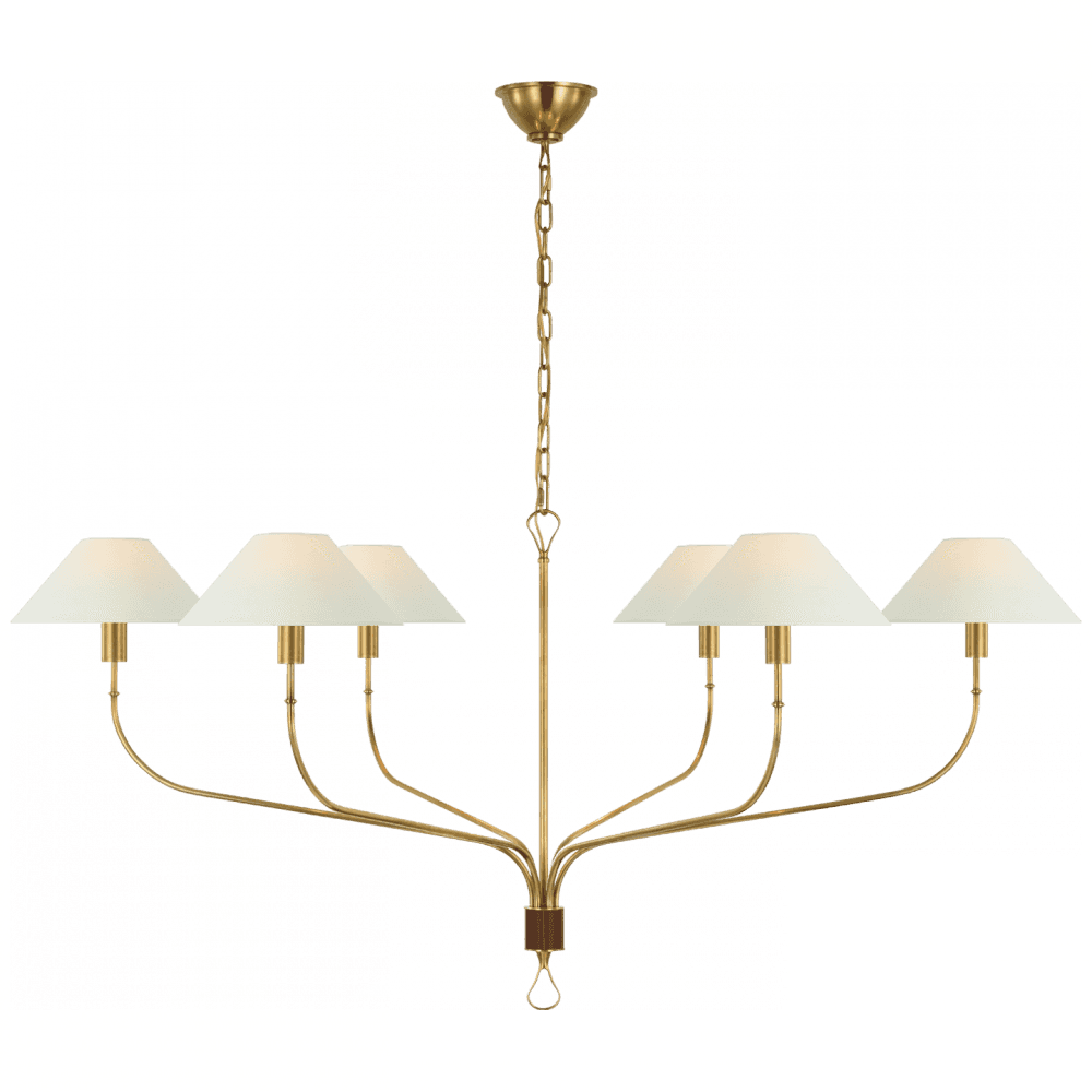 Visual Comfort Signature Griffin Grande Tail Chandelier Hand-Rubbed Antique Brass and Saddle Leathe
