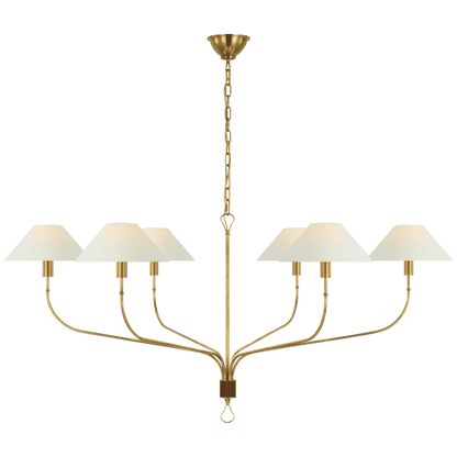 Visual Comfort Signature Griffin Grande Tail Chandelier Hand-Rubbed Antique Brass and Saddle Leathe