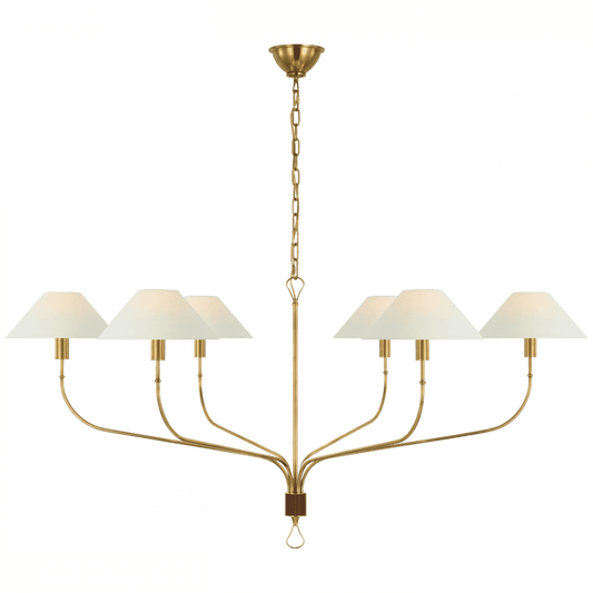 Visual Comfort Signature Griffin Grande Tail Chandelier Hand-Rubbed Antique Brass and Saddle Leathe