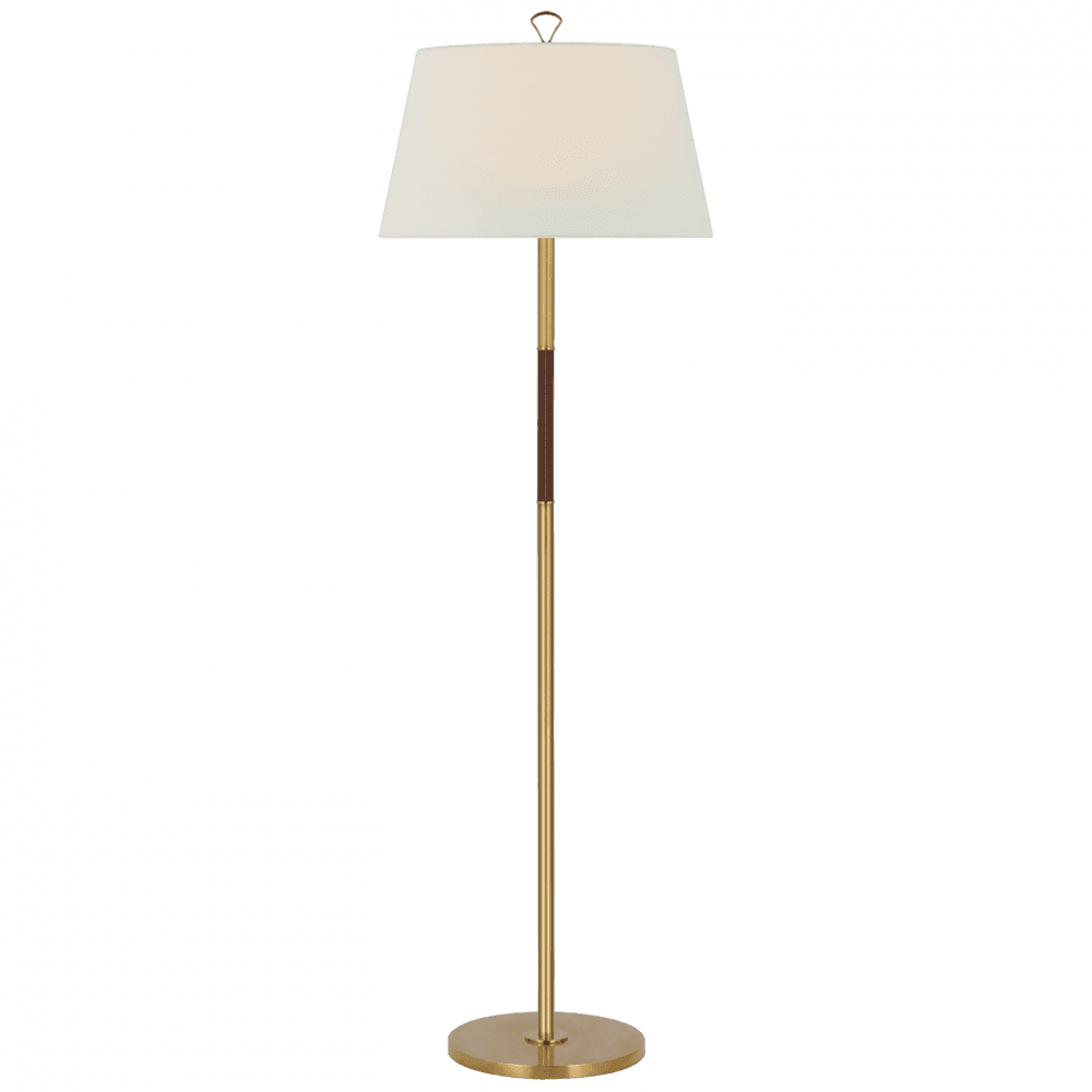 Visual Comfort Signature Griffin Large Floor Lamp Hand-Rubbed Antique Brass and Saddle Leathe
