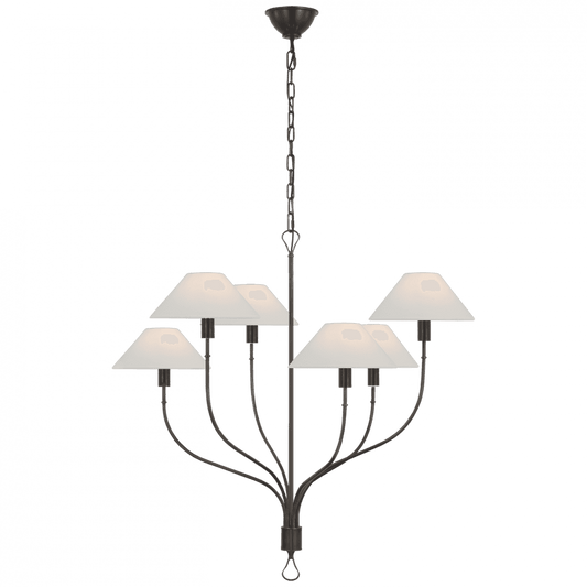 Visual Comfort Signature Griffin Large Staggered Tail Chandelier Bronze and Chocolate Leather