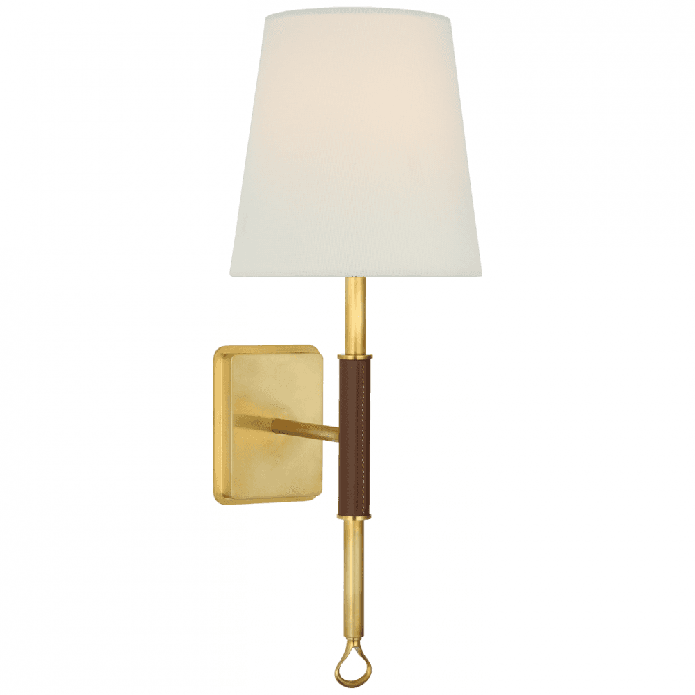 Visual Comfort Signature Griffin Wall Sconce Hand-Rubbed Antique Brass and Saddle Leathe