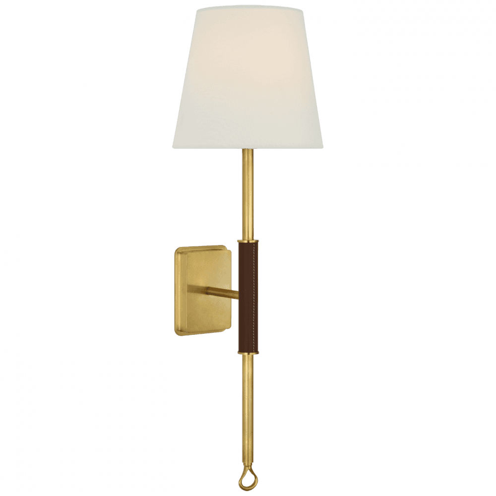 Visual Comfort Signature Griffin Tail Wall Sconce Hand-Rubbed Antique Brass and Saddle Leathe
