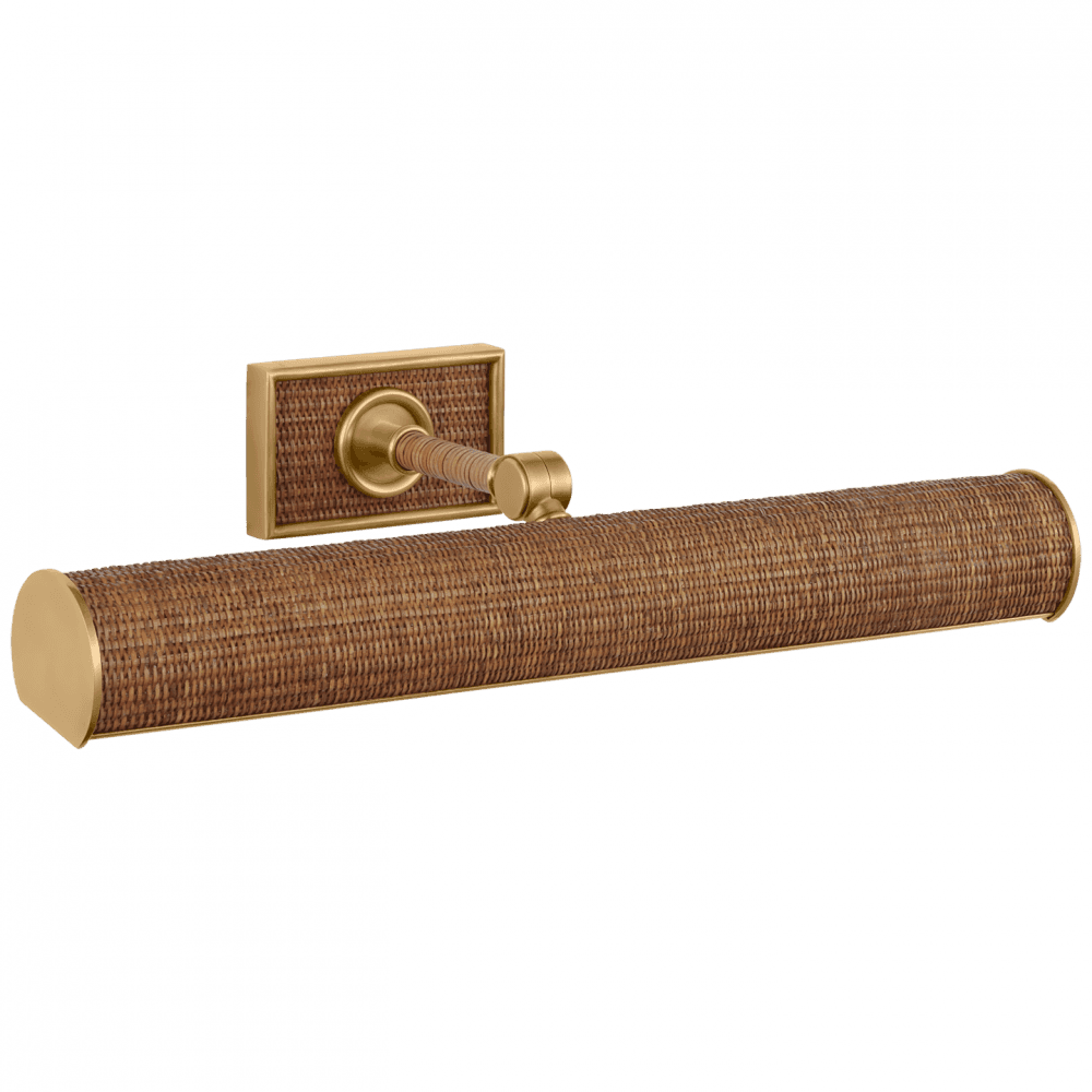 Visual Comfort Signature Halwell 18 Antique-Burnished Brass and Natural Woven R