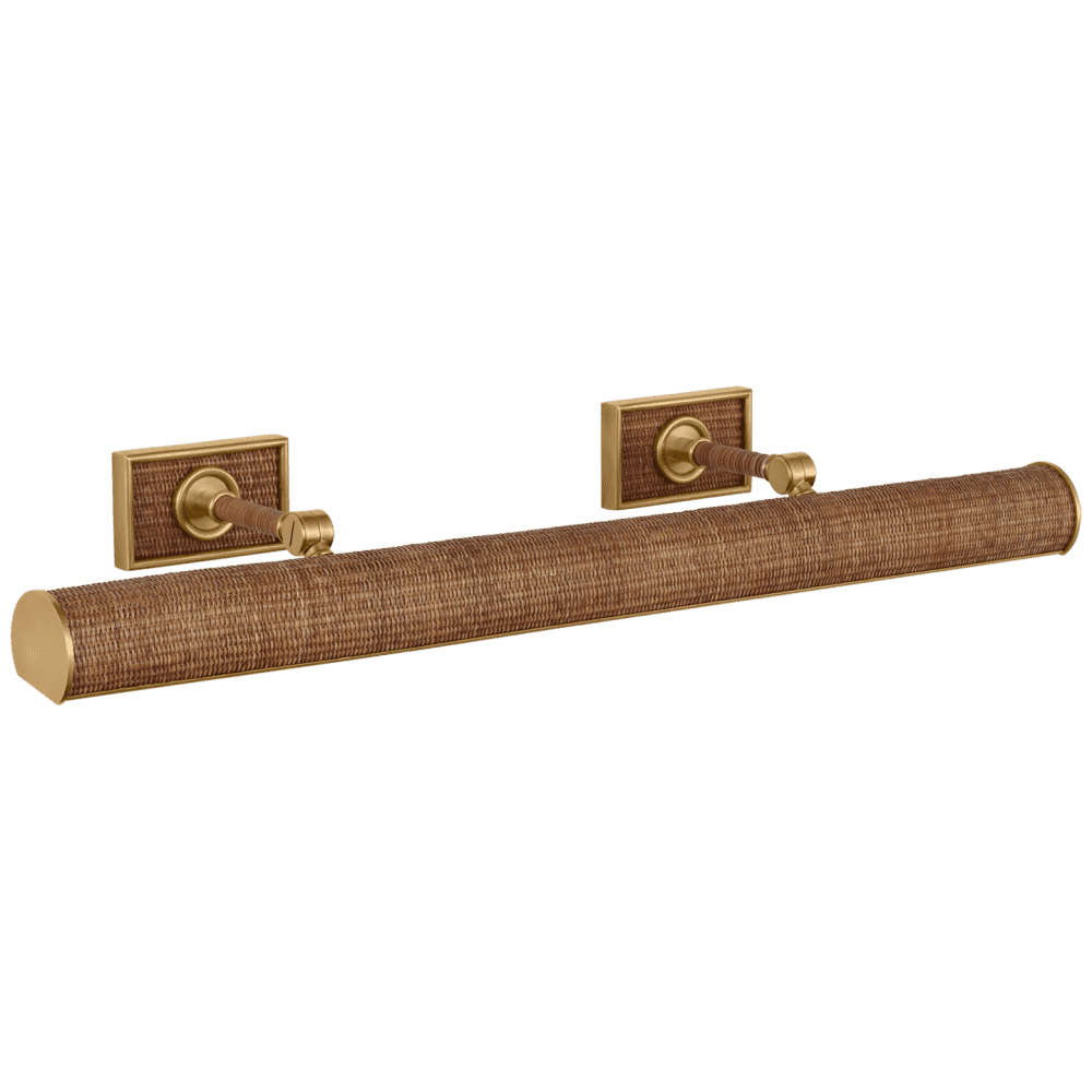 Visual Comfort Signature Halwell 30 Antique-Burnished Brass and Natural Woven R