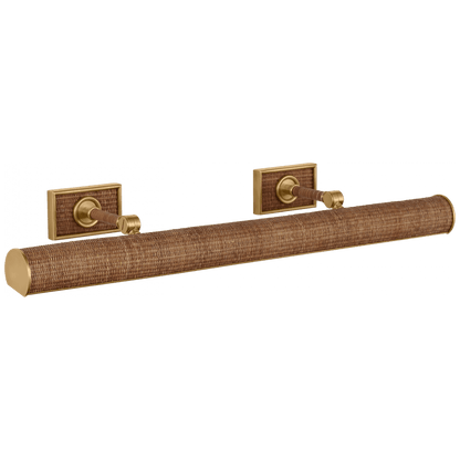 Visual Comfort Signature Halwell 30 Antique-Burnished Brass and Natural Woven R