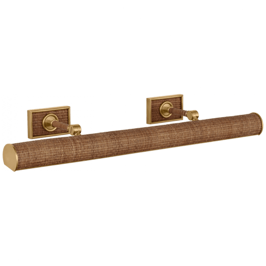 Visual Comfort Signature Halwell 30 Antique-Burnished Brass and Natural Woven R