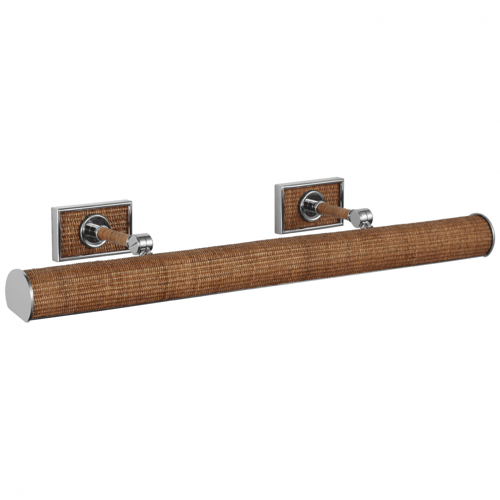 Visual Comfort Signature Halwell 30 Polished Nickel and Natural Woven Rattan