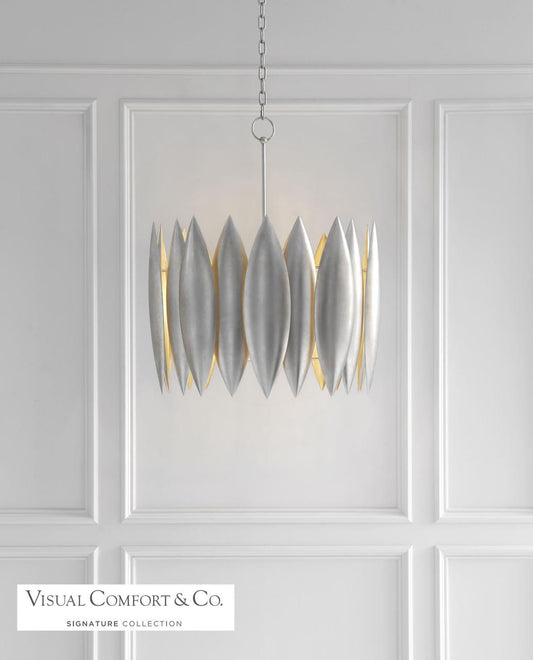 Visual Comfort & Co. Signature Collection Hatton Chandelier, 4-Light, Burnished Silver Leaf, 31.25"W (S 5048BSL 2R6ZE)