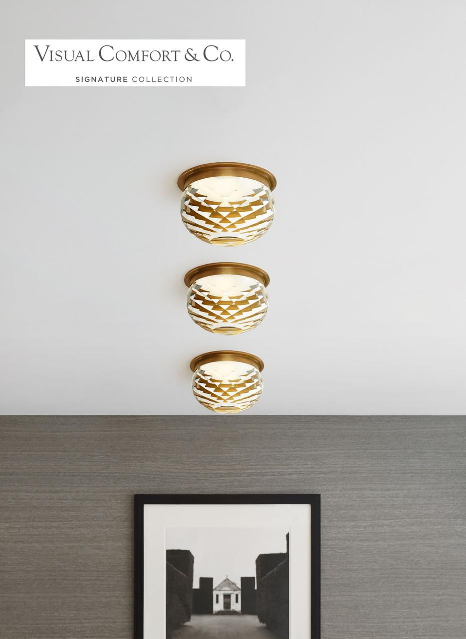 Visual Comfort & Co. Signature Collection Hillam Flush Mount, LED, Hand-Rubbed Antique Brass, Crystal, 5.5"W (S 7000HAB-CG 2V8PH)