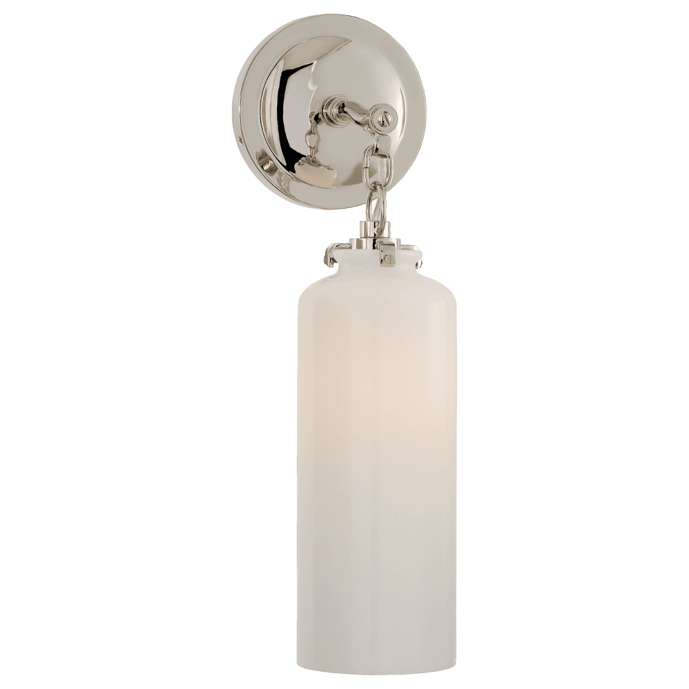 Visual Comfort & Co. Signature Collection Katie Bathroom Wall Sconce, 1-Light, Cylinder, Polished Nickel, White Glass, 16.25"H (TOB 2225PN/G3-WG 2N1F0)
