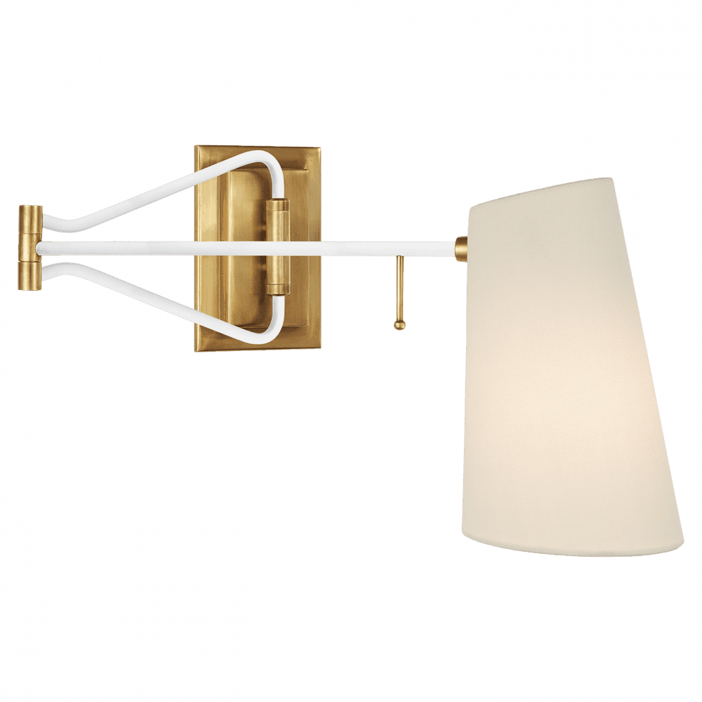 Visual Comfort Signature Keil Swing Arm Wall Sconce Hand-Rubbed Antique Brass and White