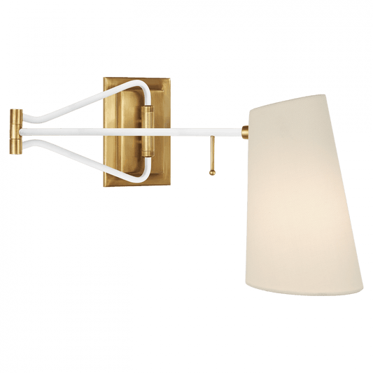 Visual Comfort Signature Keil Swing Arm Wall Sconce Hand-Rubbed Antique Brass and White