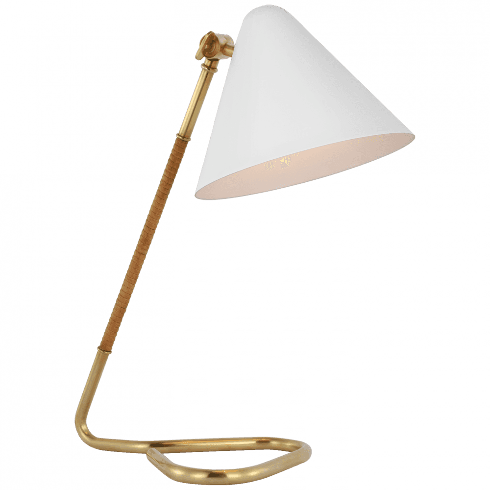Visual Comfort Signature Laken Small Desk Lamp Hand-Rubbed Antique Brass and Natural Ratta