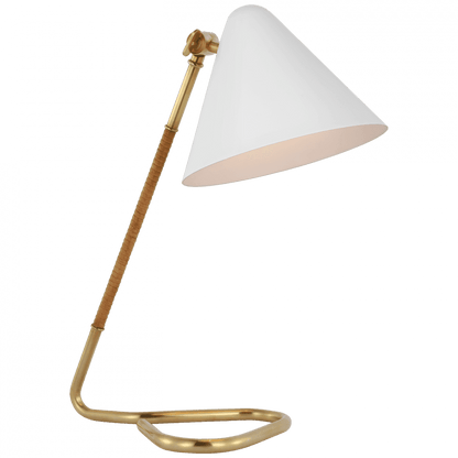 Visual Comfort Signature Laken Small Desk Lamp Hand-Rubbed Antique Brass and Natural Ratta