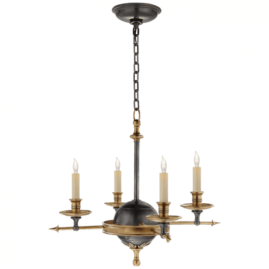 Visual Comfort & Co. Signature Collection Leaf and Arrow Small Chandelier, 4-Light, Bronze with Antique Brass, 15.5"W (CHC 1448BZ/AB 2JZR4)
