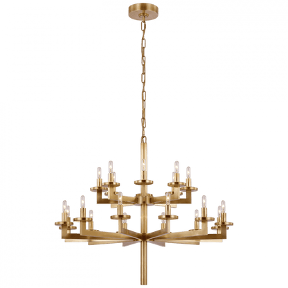 Visual Comfort Signature Liaison Double Tier Chandelier Antique-Burnished Brass