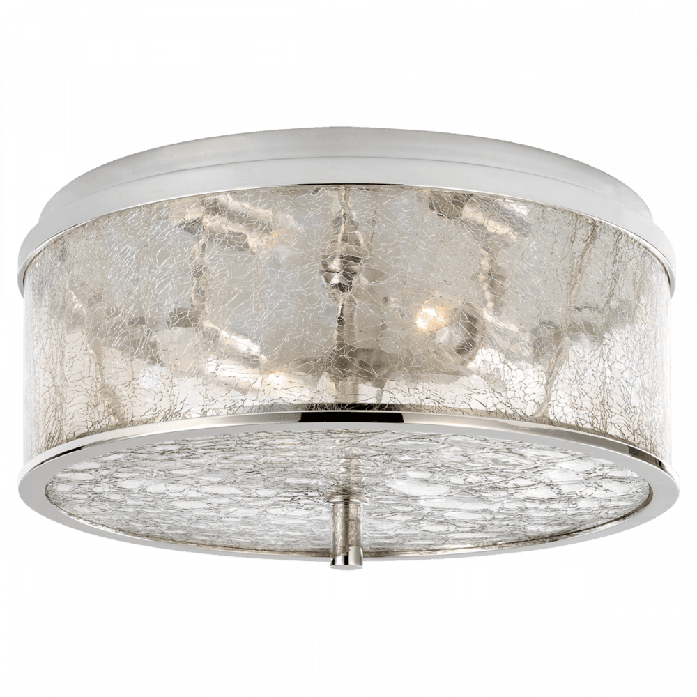Visual Comfort & Co. Signature Collection Liaison Flush Mount, 2-Light, Polished Nickel, Crackle Glass, 12"W (KW 4202PN-CRG CHYEM)