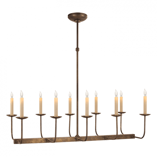 Visual Comfort Signature Linear Branched Linear Chandelier Hand-Rubbed Antique Brass