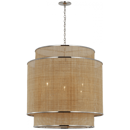 Visual Comfort Signature Linley Caning Extra Large Hanging Shade Polished Nickel and Natural Rattan Caning
