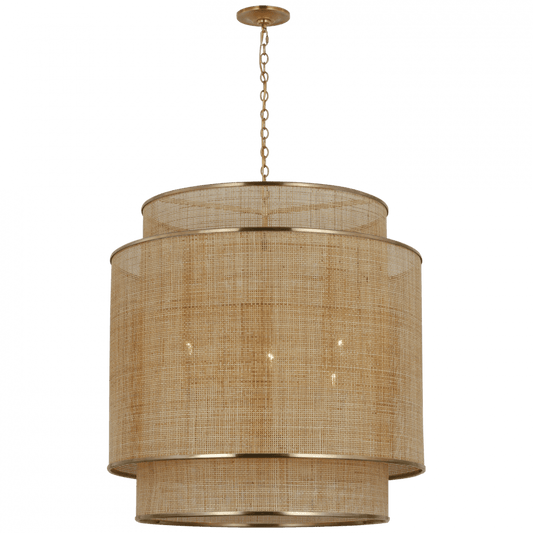 Visual Comfort Signature Linley Caning Extra Large Hanging Shade Soft Brass and Natural Rattan Caning