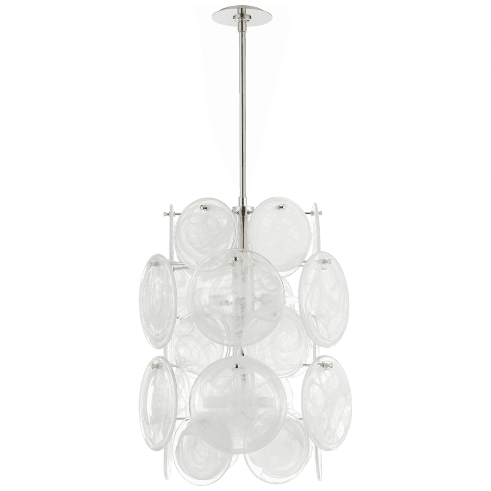 Visual Comfort & Co. Signature Collection Loire Barrel Chandelier, 6-Light, Polished Nickel, White Strie Glass, 20"W (ARN 5451PN-WSG CPWTL)