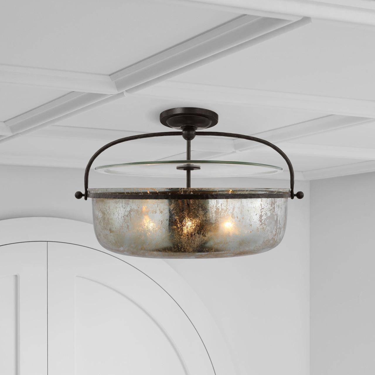 Visual Comfort Signature Lorford Large Semi Flush Lantern Gilded Iron