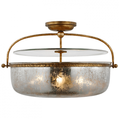 Visual Comfort Signature Lorford Large Semi Flush Lantern Aged Iron