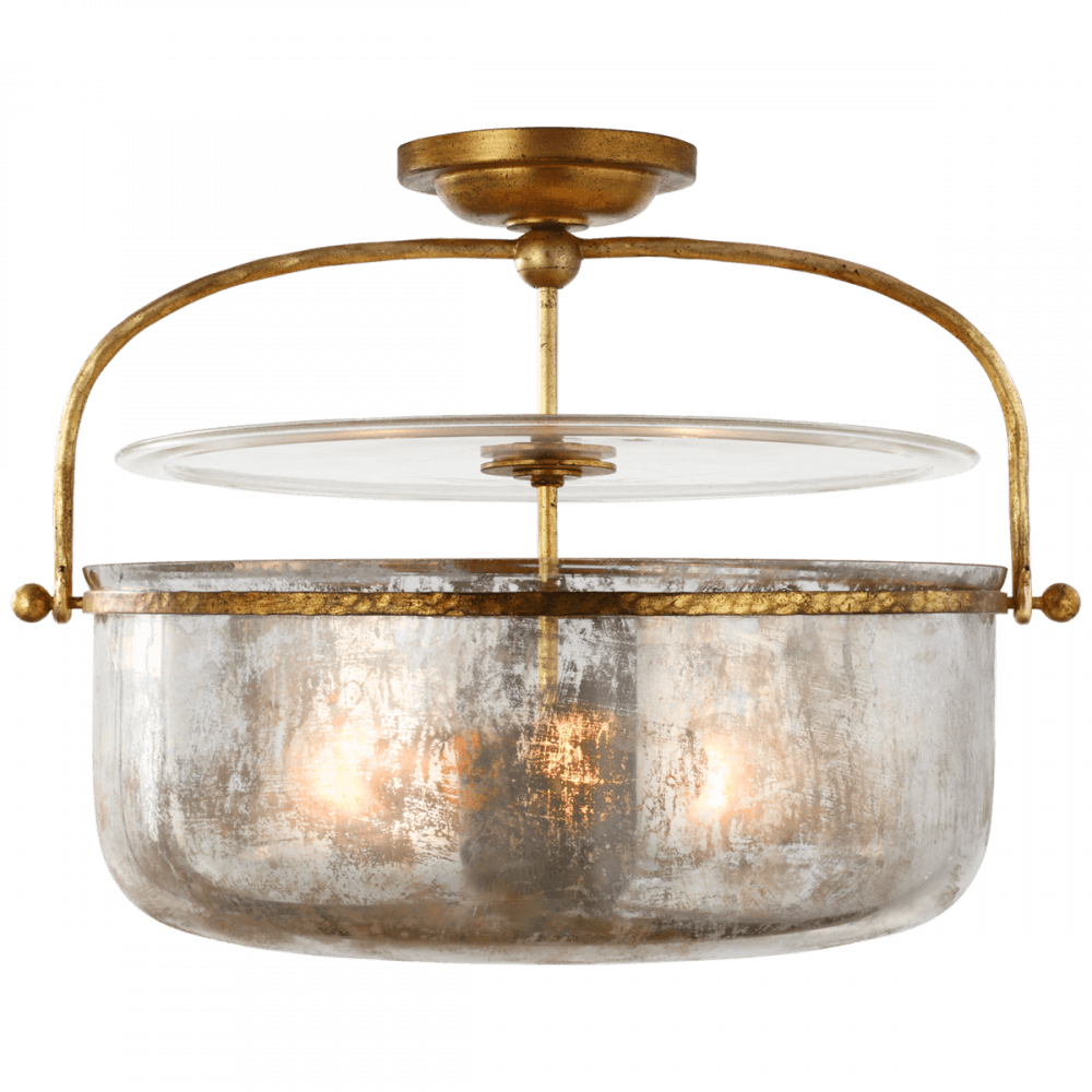 Visual Comfort Signature Lorford Medium Semi-Flush Mount Lantern Gilded Iron