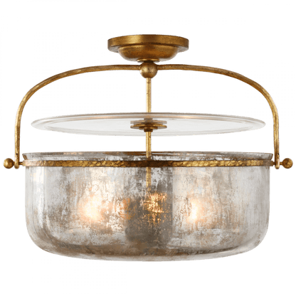 Visual Comfort Signature Lorford Medium Semi-Flush Mount Lantern Gilded Iron