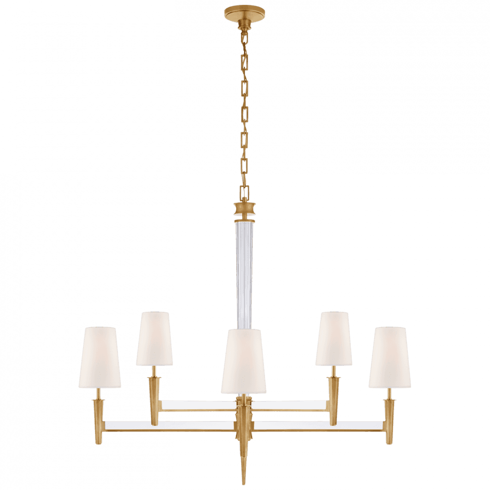 Visual Comfort Signature Lyra Two Tier Chandelier Hand-Rubbed Antique Brass and Crystal
