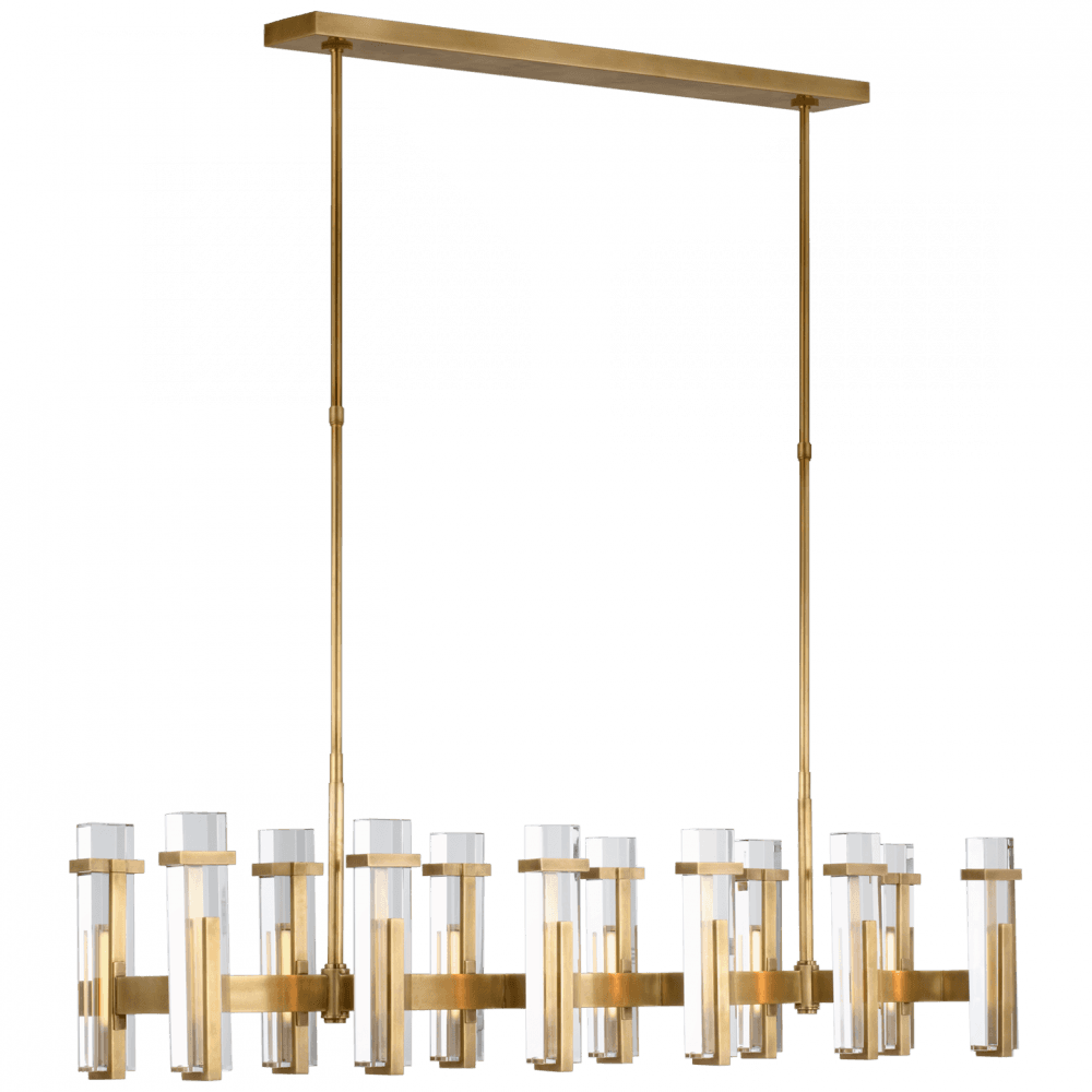Visual Comfort Signature Malik Large Linear Chandelier Hand-Rubbed Antique Brass